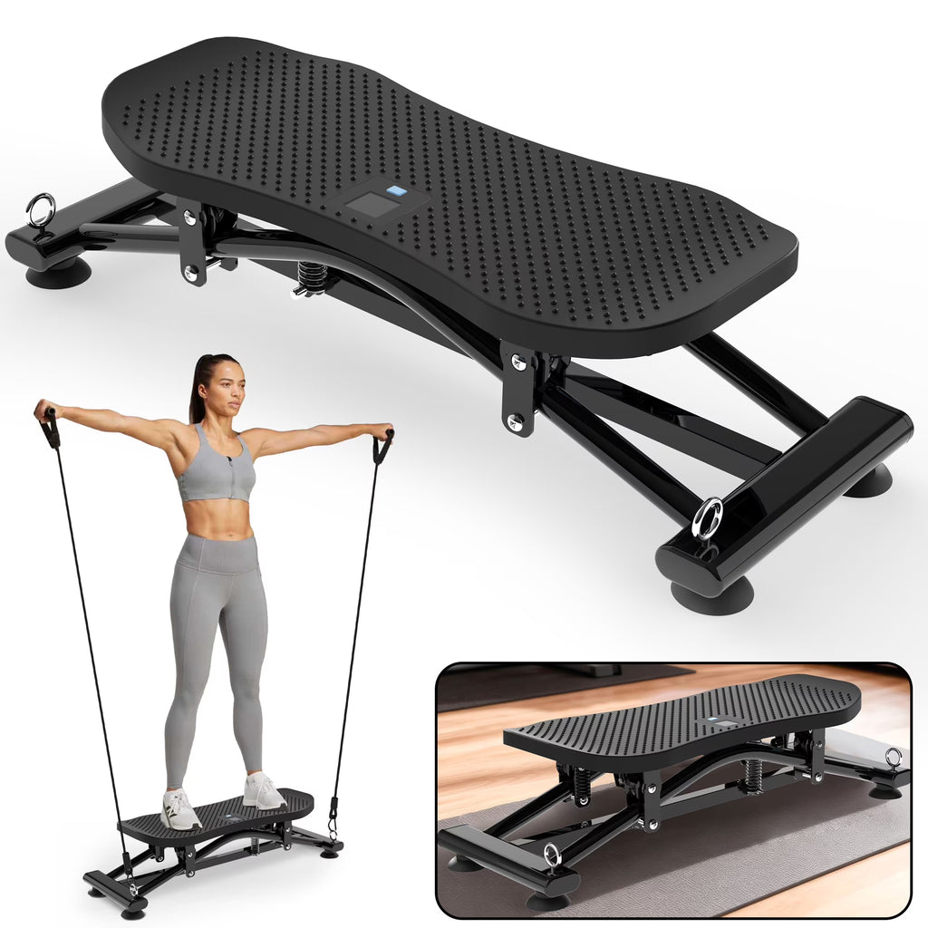 Kdymod Sliding Ski Simulator with Resistance Bands, Indoor Skiing Fitness Equipment for Home Gym, Non-Slip Base & Full-Body Cardio Training Machine for Core, Leg & Arm Workout, Black