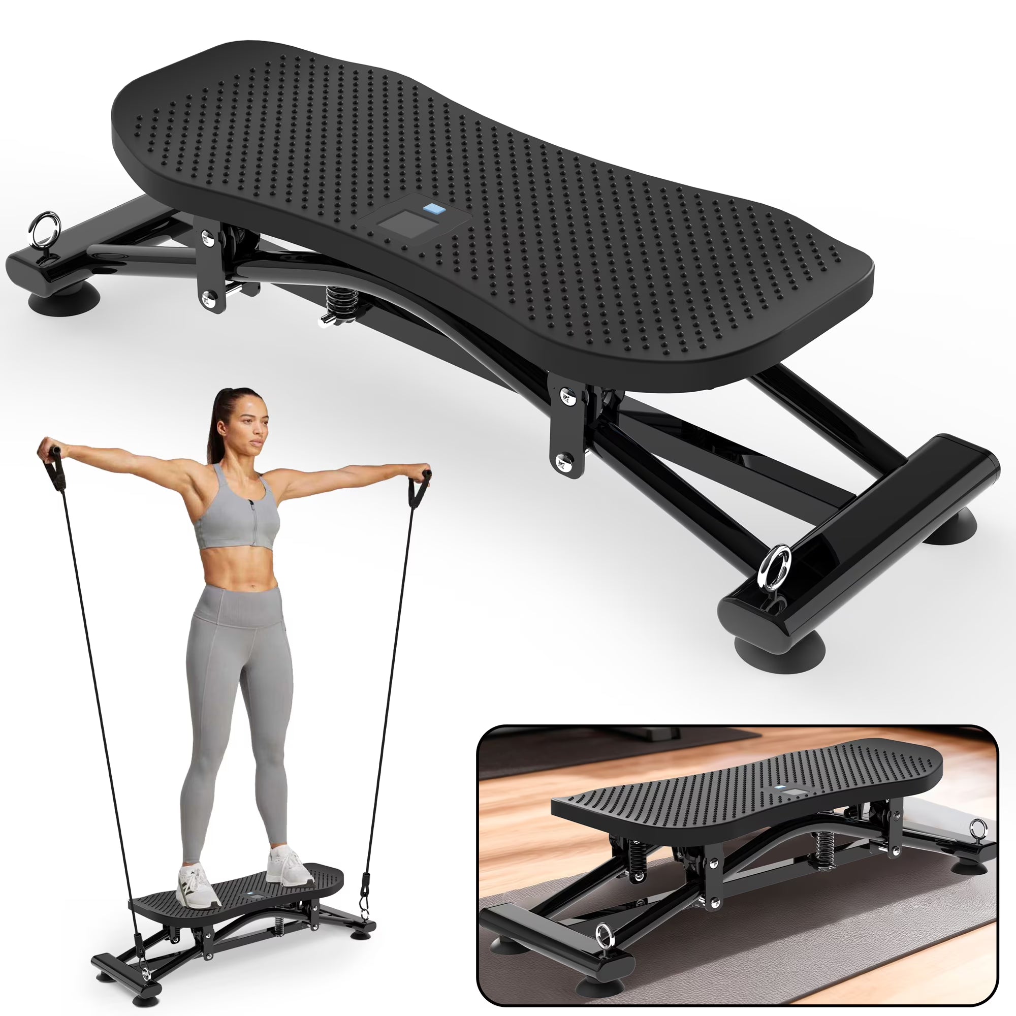 Kdymod Sliding Ski Simulator with Resistance Bands, Indoor Skiing Fitness Equipment for Home Gym, Non-Slip Base & Full-Body Cardio Training Machine for Core, Leg & Arm Workout, Black