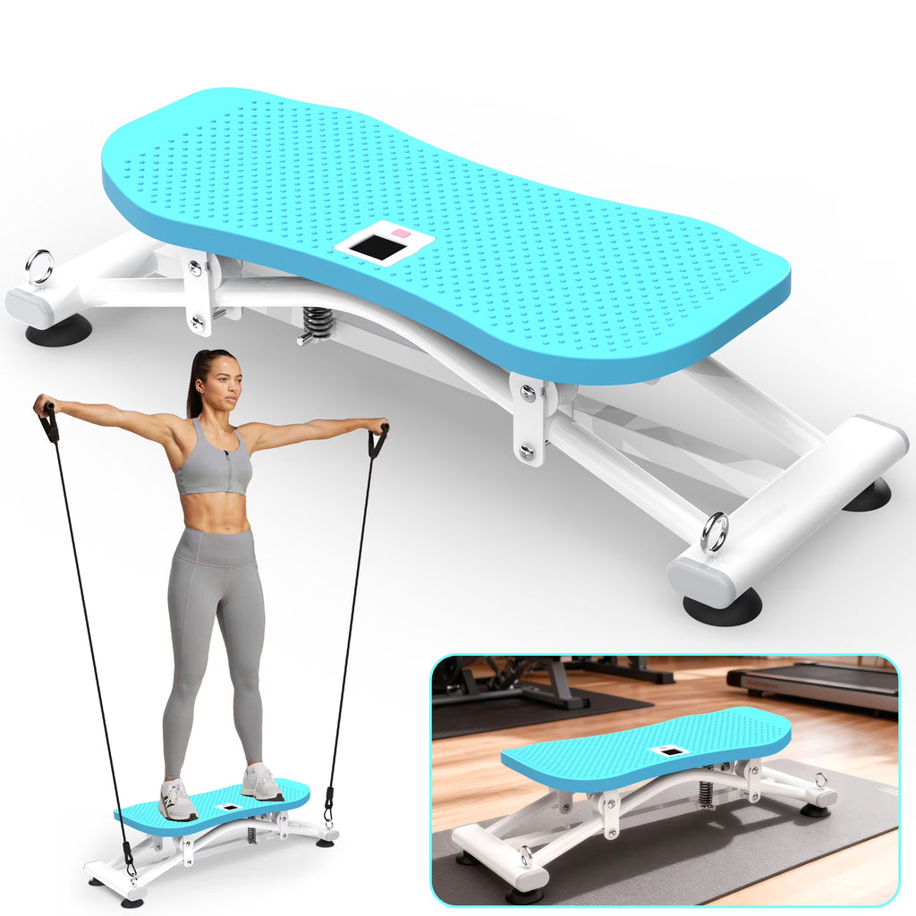 Kdymod Sliding Ski Simulator with Resistance Bands, Indoor Skiing Fitness Equipment for Home Gym, Non-Slip Base & Full-Body Cardio Training Machine for Core, Leg & Arm Workout, Blue