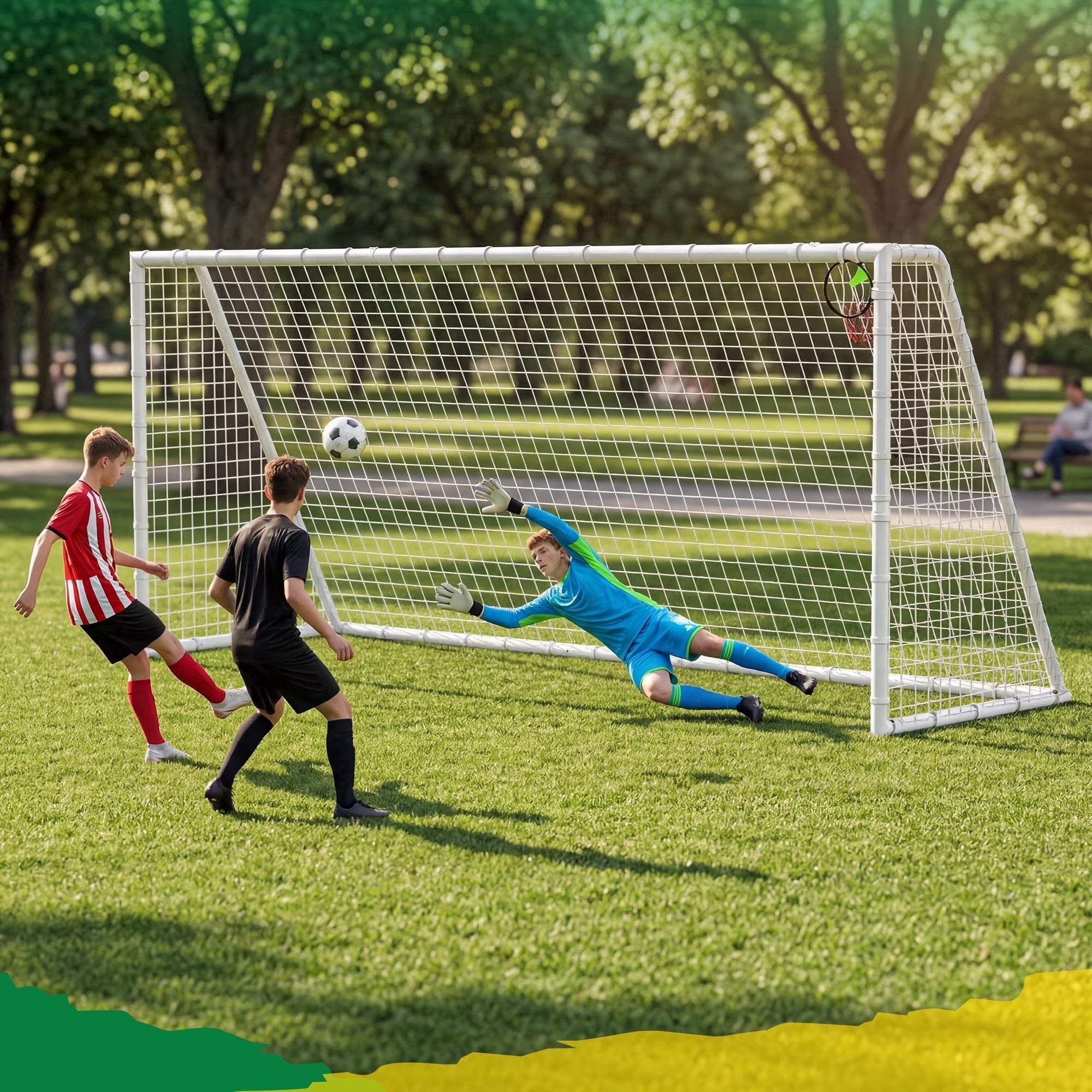 Kdymod 16×7 FT Portable Soccer Goal for Backyard, Easy Assembly Outdoor Soccer Goal Set for Kids and Adults (White)