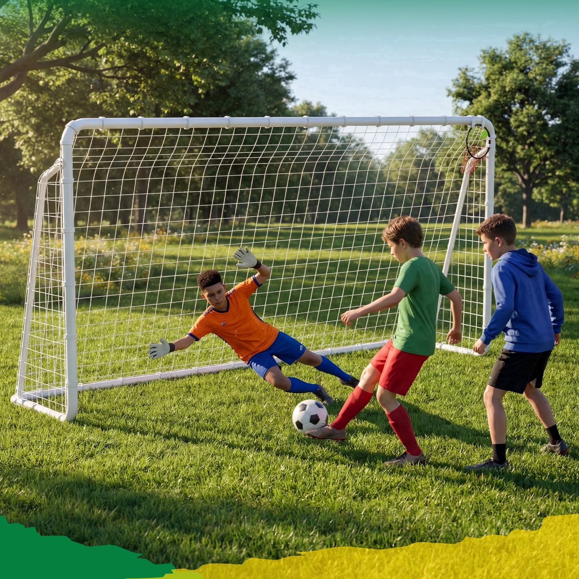 Kdymod 12×6 FT Portable Soccer Goal for Backyard, Easy Assembly Outdoor Soccer Goal Set for Kids and Adults (White)