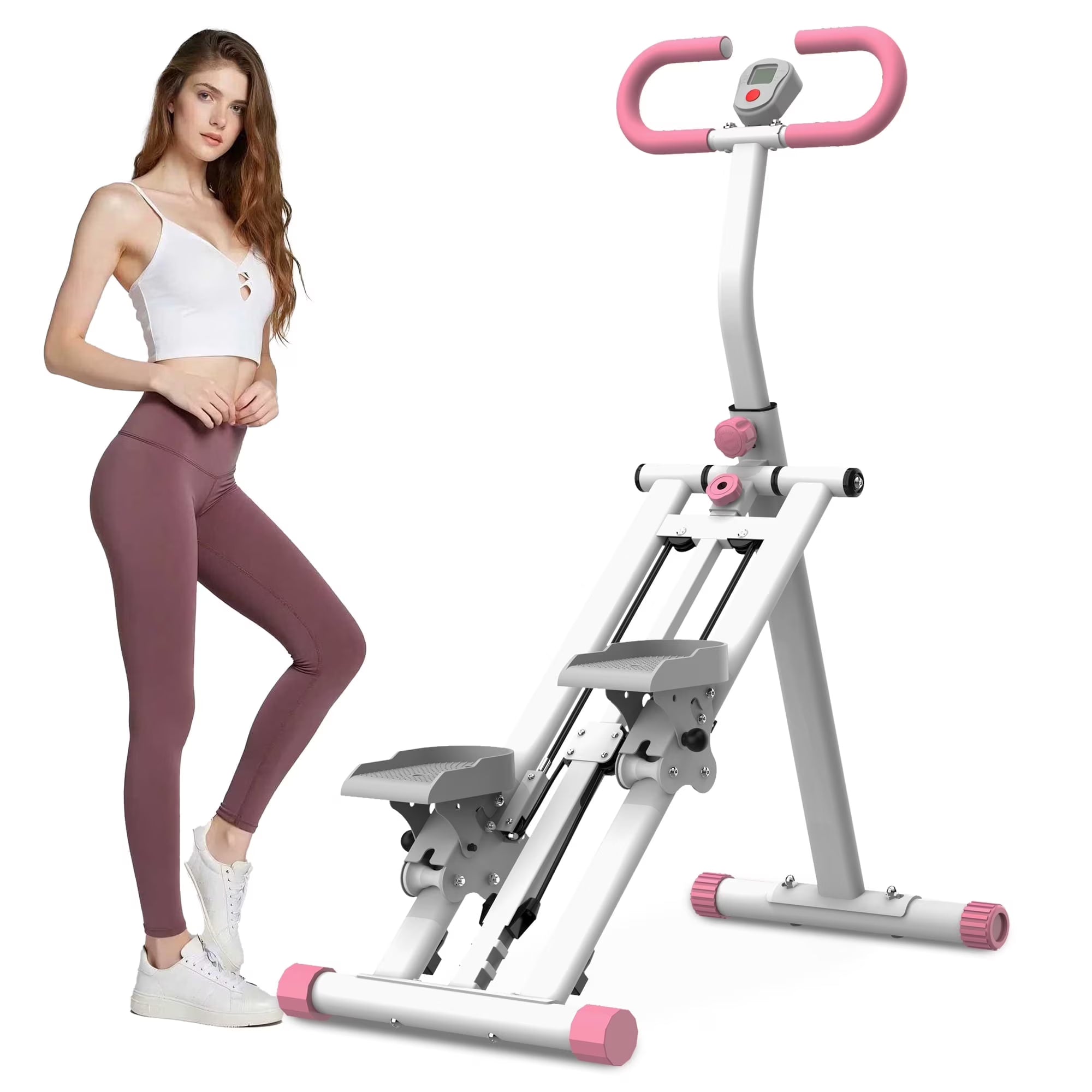 Kdymod Stair Stepper with Resistance for Home,Vertical Climber Cardio Machine for Full-Body Exercise,Folding Stair Climber Fitness Equipment with Stable Frame Adjustable Handlebar,Pink
