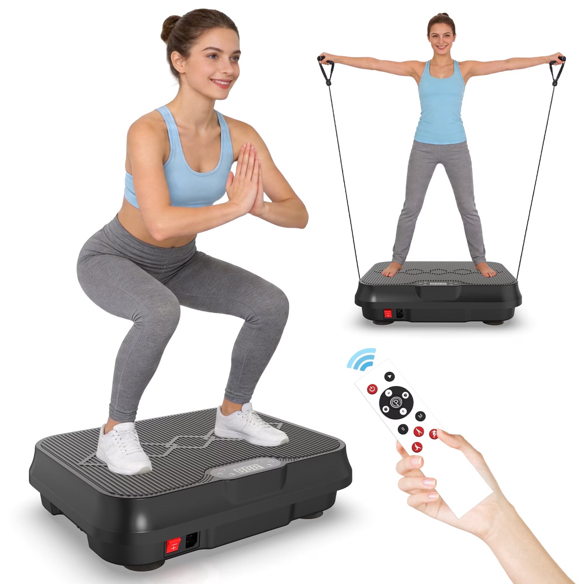 Kdymod Vibration Plate Exercise Machine with Resistance Bands,Whole Body Workout Vibration Platform with Remote Control,Quiet Exercise Equipment Workout Machine for Home Office,Black