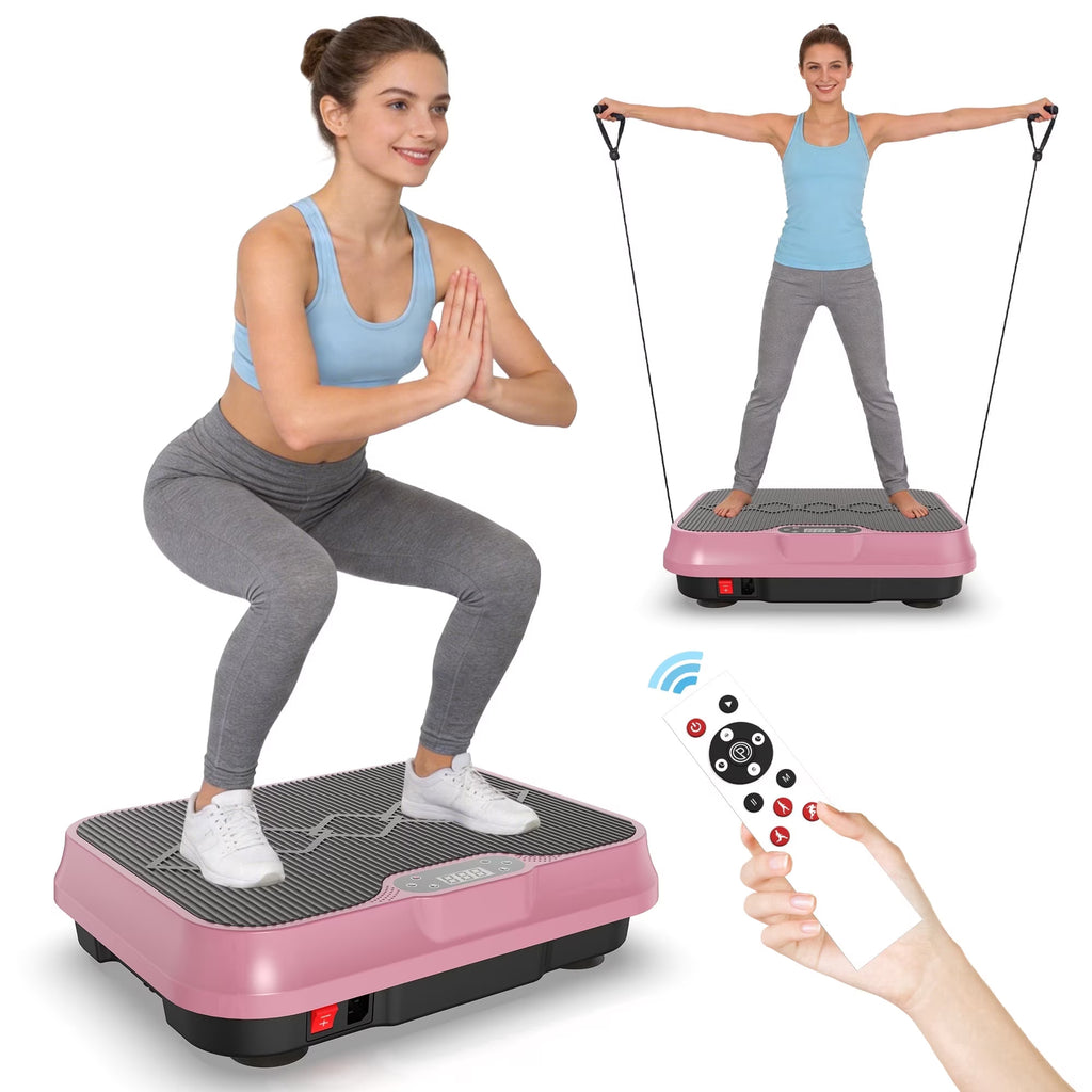 Kdymod Vibration Plate Exercise Machine with Resistance Bands,Whole Body Workout Vibration Platform with Remote Control,Quiet Exercise Equipment Workout Machine for Home Office,Rose Red