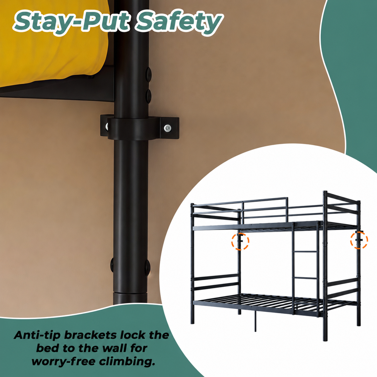 Kdymod Twin over Twin Metal Bunk Bed with Convertible 2-in-1 Design, Metal Bunk Bed Frame with Ladder & Safety Guardrail, Space-Saving for Teens and Adults, Black