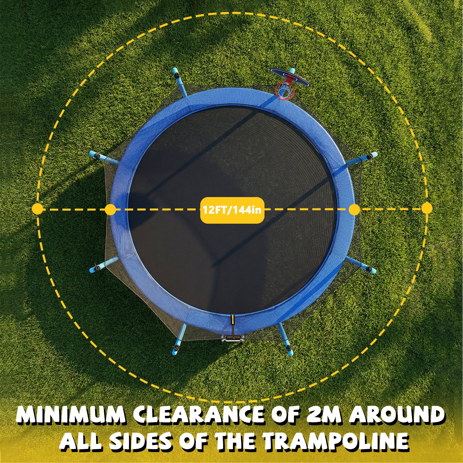 Mersco 12ft Trampoline for Kids and Adults,No-Gap Design Outdoor Trampoline with Basketball Hoop,Enclosure Net and Ladder,Jumping Trampoline SUPER for Boys and Girls Birthday Gift,Blue