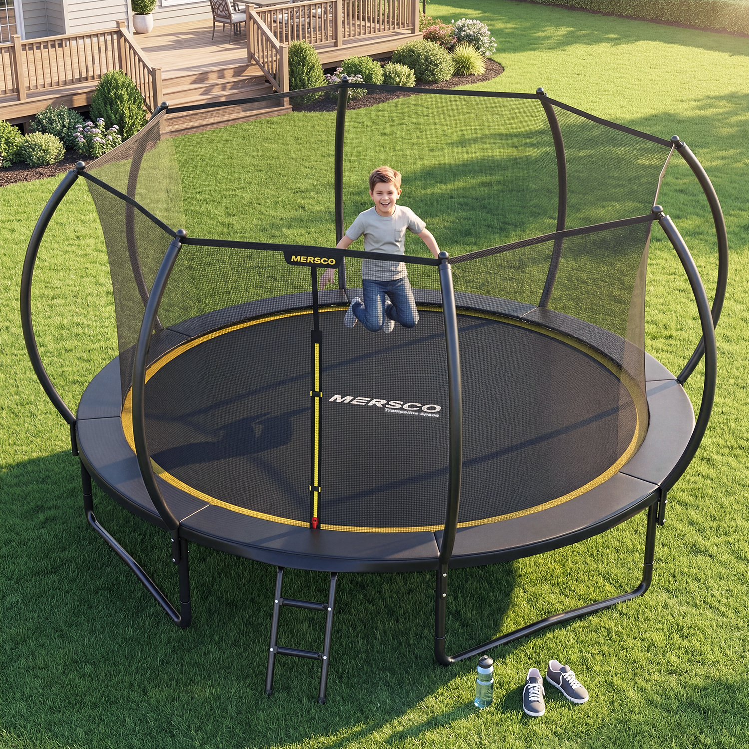Mersco 15FT Trampoline for Kids with Ladder,Outdoor Recreational Trampolines with Enclosure Net,Jumping Trampoline SPACE for Kid Birthday and Festival Gift,Gray
