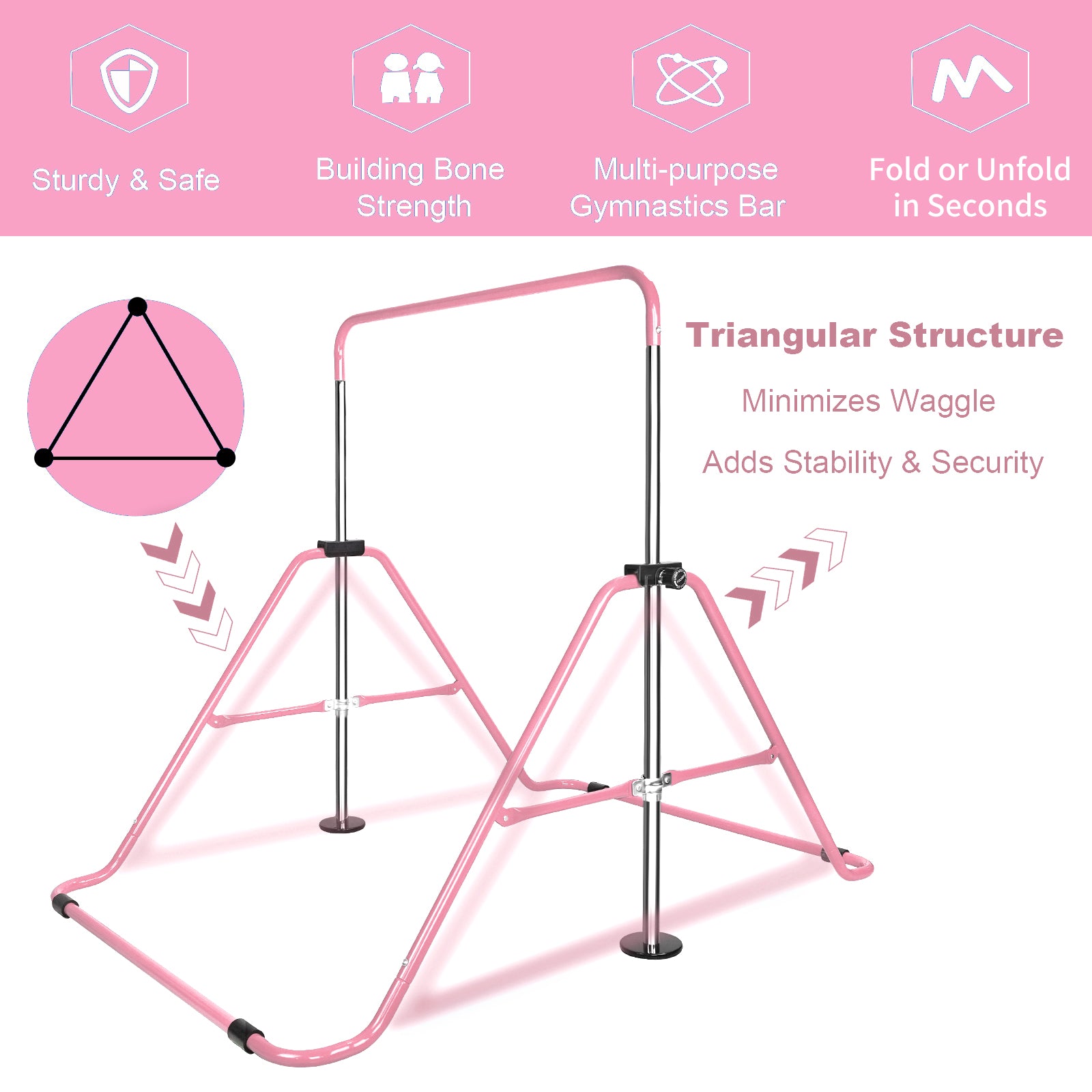 Kdymod Gymnastics Bar for Kid,Adjustable Height Kids Gymnastics Bar,Foldable Horizontal Junior Gymnastics Equipment Bar for Home Gym