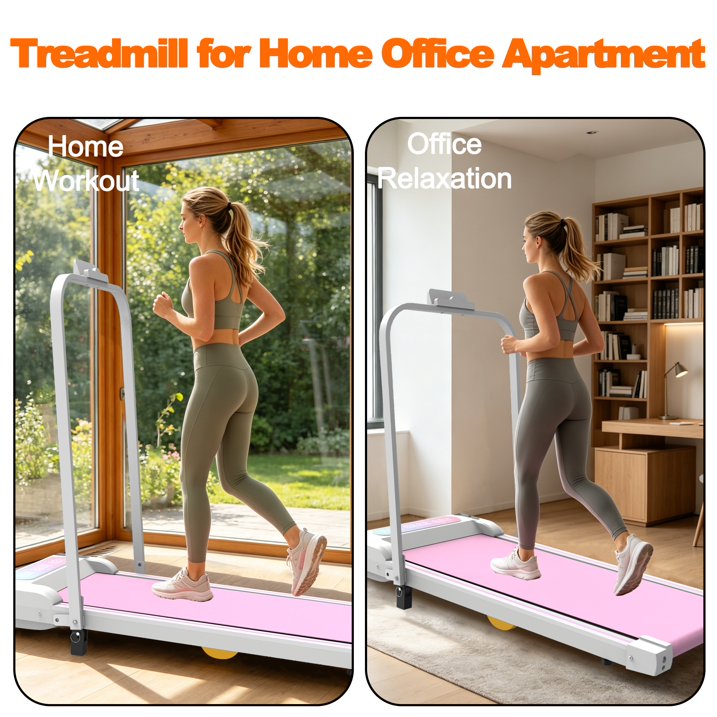 Kdymod 2 in 1 Foldable Treadmill with LED Display & Remote,Walking Treadmill Jogging Machine with Handle Bar & Incline,Under Desk Walking Pad for Home Office,Pink