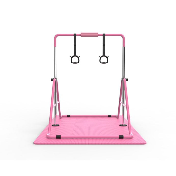 Kdymod Gymnastics Bar for Kid,Adjustable Height Kids Gymnastics Bar with Mat,Foldable Horizontal Junior Gymnastics Equipment Bar for Home Gym,Pink