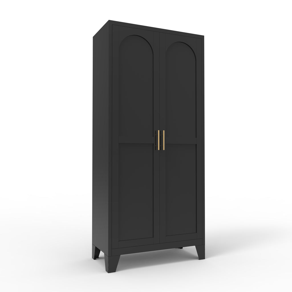 Uiowio 71" Height Metal Storage Cabinet, Modern Tall Steel Pantry Cupboard with 2 Shapely Doors and Adjustable Shelves for Kitchen Garage and Home,Black