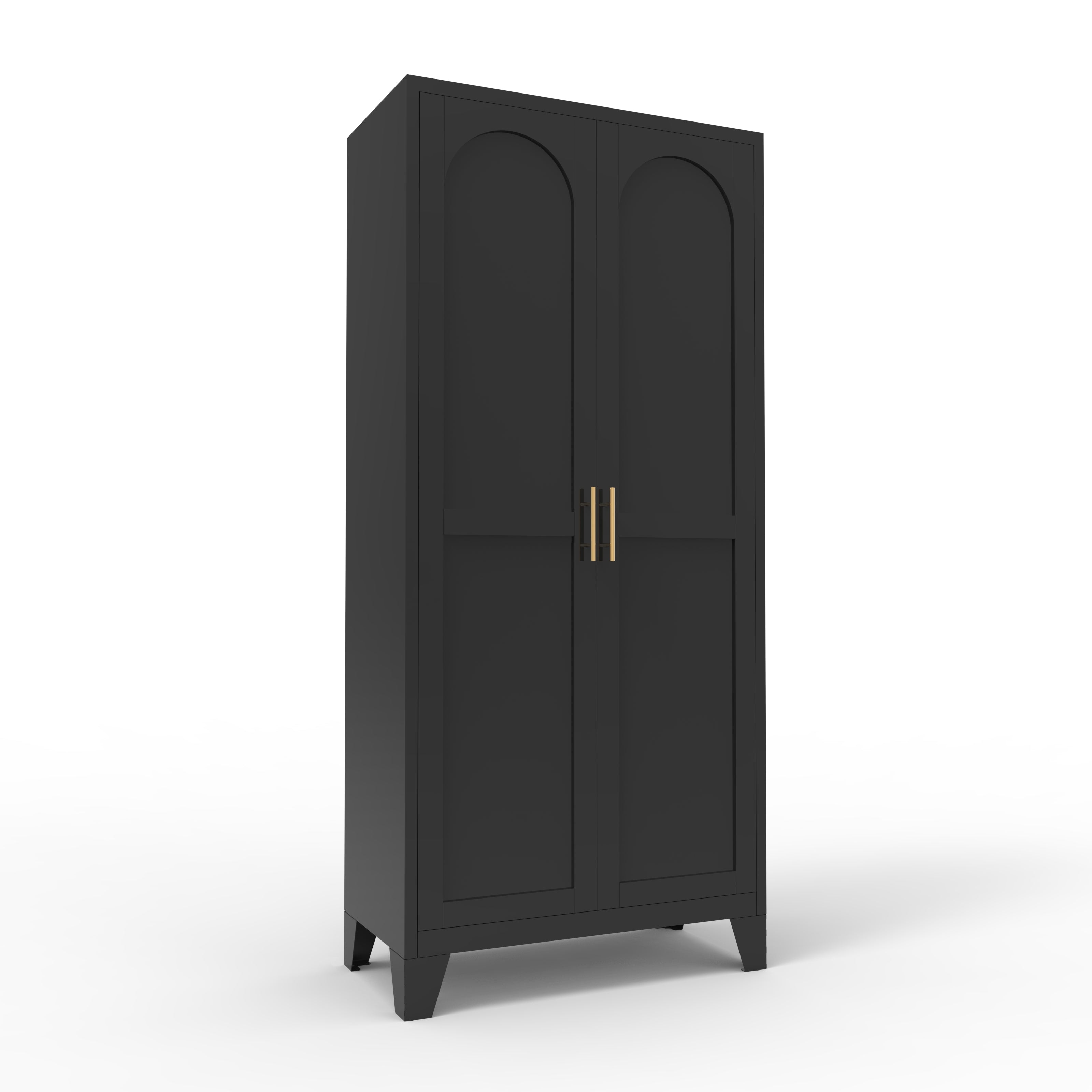 Uiowio 71" Height Metal Storage Cabinet, Modern Tall Steel Pantry Cupboard with 2 Shapely Doors and Adjustable Shelves for Kitchen Garage and Home,Black