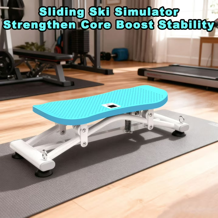 Kdymod Sliding Ski Simulator with Resistance Bands, Indoor Skiing Fitness Equipment for Home Gym, Non-Slip Base & Full-Body Cardio Training Machine for Core, Leg & Arm Workout, Blue