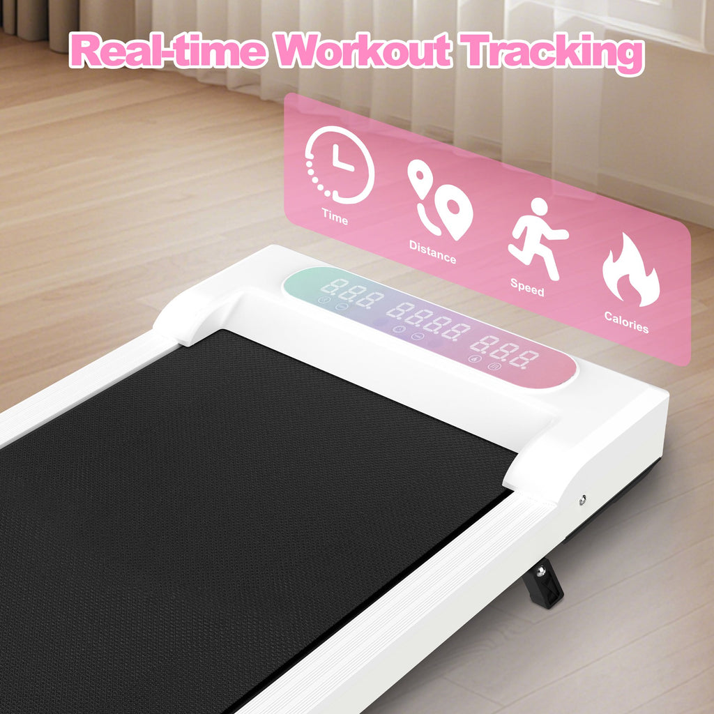 Kdymod Foldable Treadmill with Vibration Function,2 in 1 Walking Treadmill with Handle Bar & Incline,Under Desk Walking Pad with LED Display & Remote,300 Lbs Capacity,White
