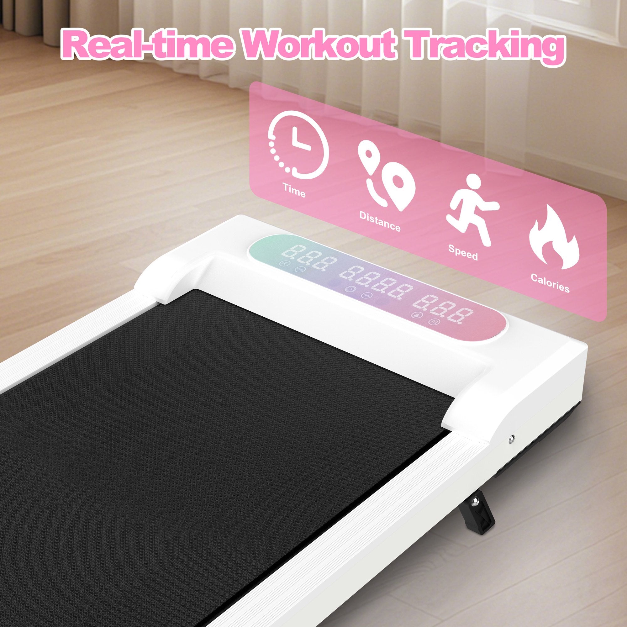 Kdymod Foldable Treadmill with Vibration Function,2 in 1 Walking Treadmill with Handle Bar & Incline,Under Desk Walking Pad with LED Display & Remote,300 Lbs Capacity,White