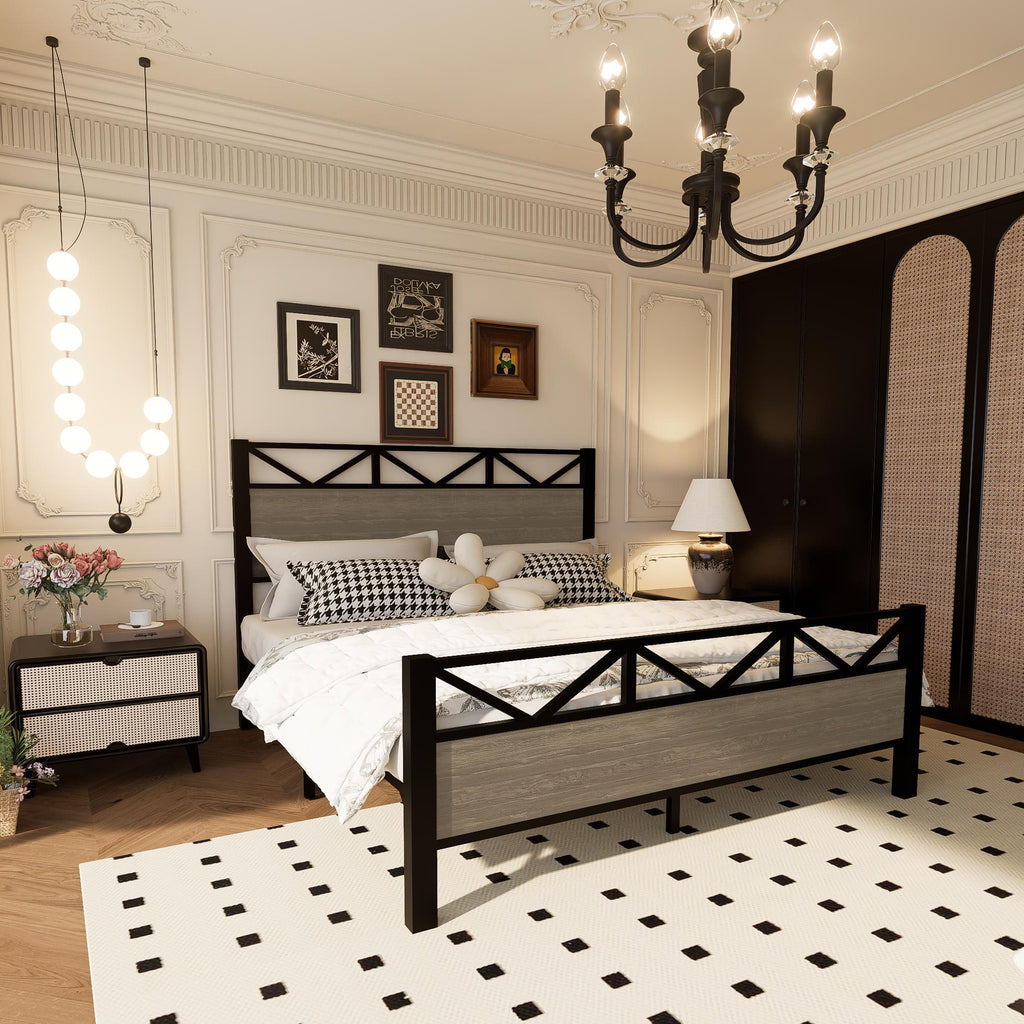 Uiowio Full Size Metal Bed Frame with Headboard and Footboard, No Box Spring Needed, Noise-Free & Sturdy, Easy Assembly