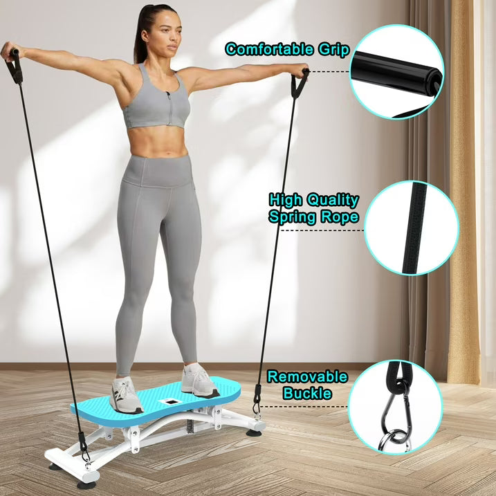 Kdymod Sliding Ski Simulator with Resistance Bands, Indoor Skiing Fitness Equipment for Home Gym, Non-Slip Base & Full-Body Cardio Training Machine for Core, Leg & Arm Workout, Blue