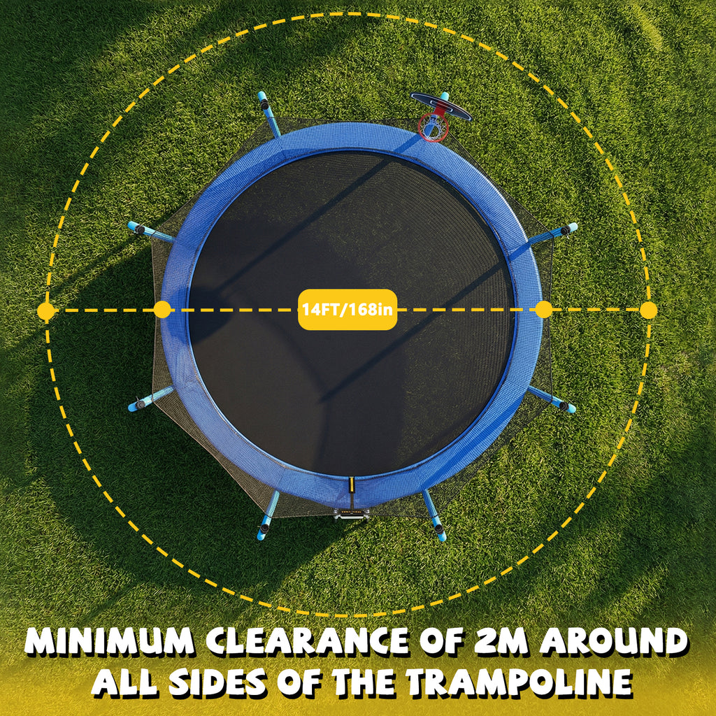 Mersco 14ft Trampoline for Kids and Adults,No-Gap Design Outdoor Trampoline with Basketball Hoop,Enclosure Net and Ladder,Jumping Trampoline SUPER for Boys and Girls Birthday Gift,Blue