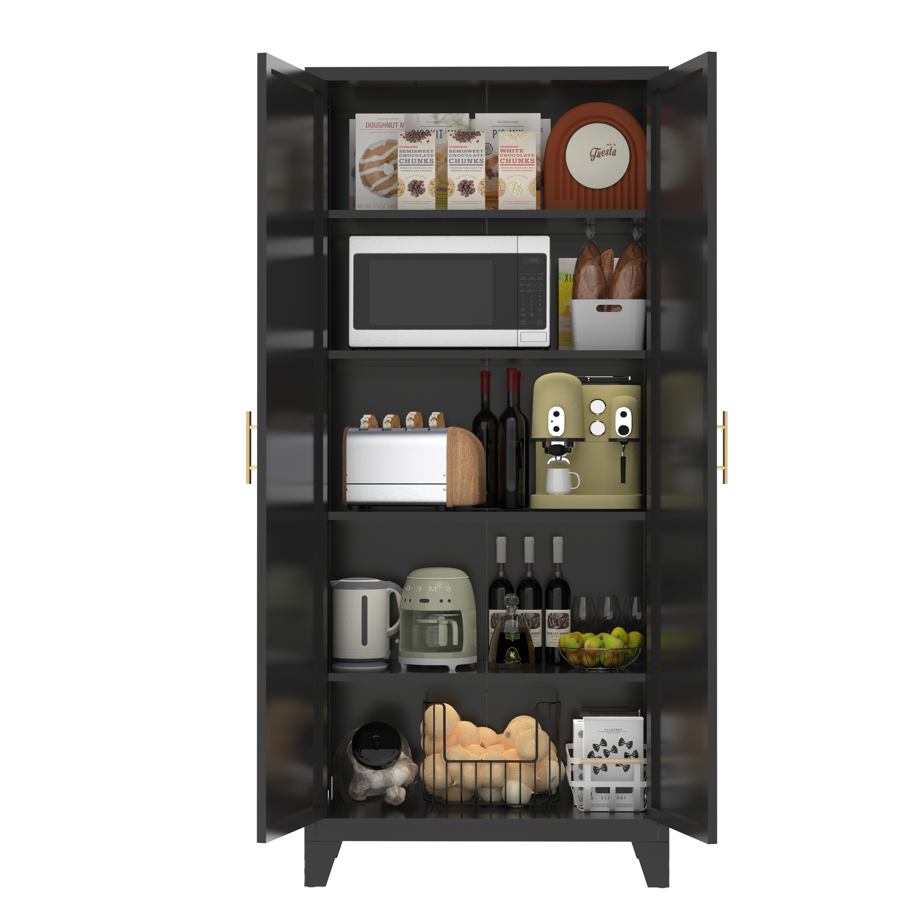 Uiowio 71" Height Metal Storage Cabinet, Modern Tall Steel Pantry Cupboard with 2 Shapely Doors and Adjustable Shelves for Kitchen Garage and Home,Black