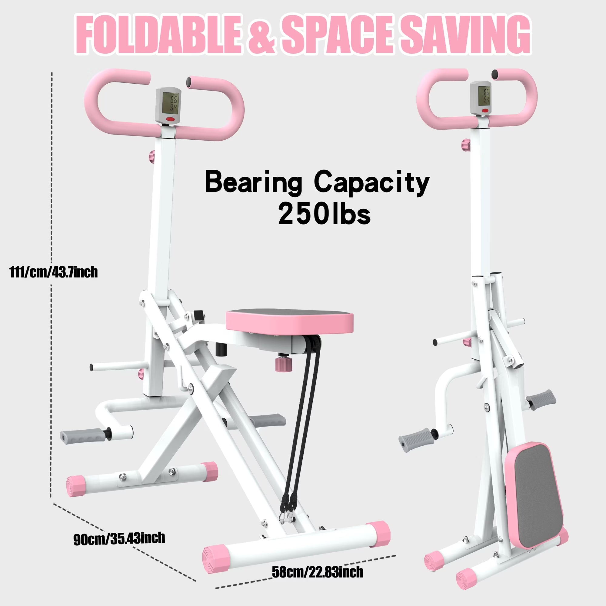 Kdymod Generic Foldable Squat Machine with Resistance Bands, Glutes and Thigh for Home Gym, Hip Thrust Leg Press for Home Gym Fitness ,250 lbs,Pink
