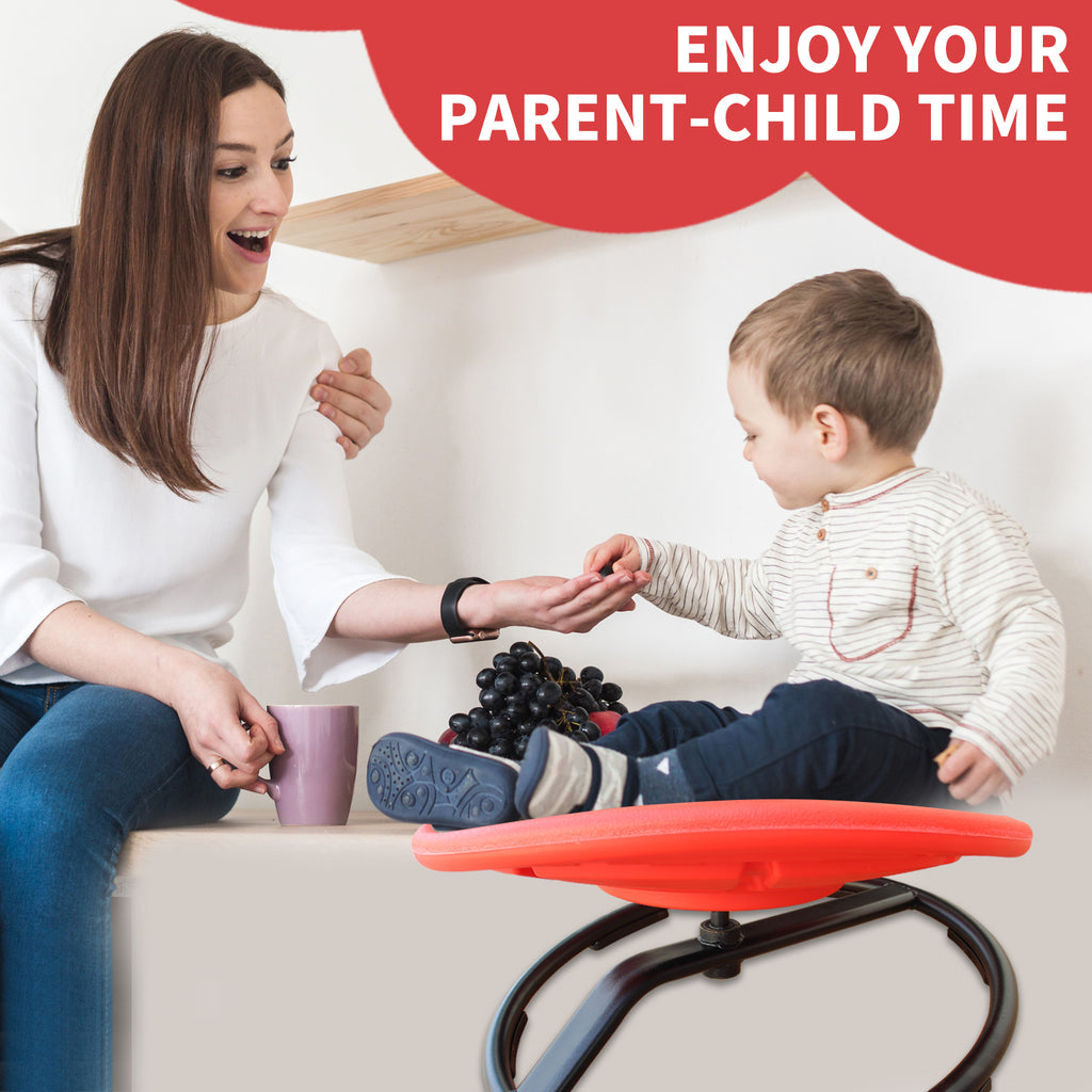 Cirui Sensory Spinning Chair, 360° Swivel Seat for Kids, Balance Training with Non-Slip Metal Base, Red