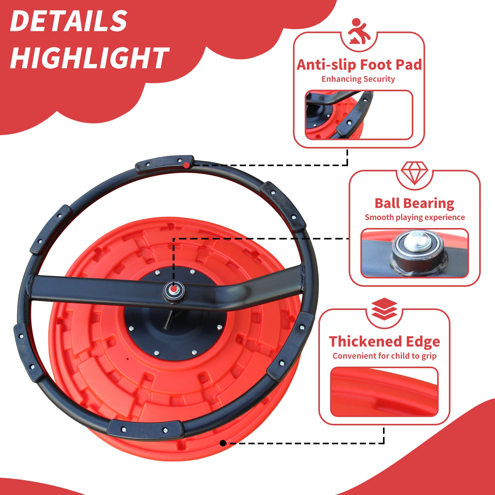 Cirui Sensory Spinning Chair, 360° Swivel Seat for Kids, Balance Training with Non-Slip Metal Base, Red