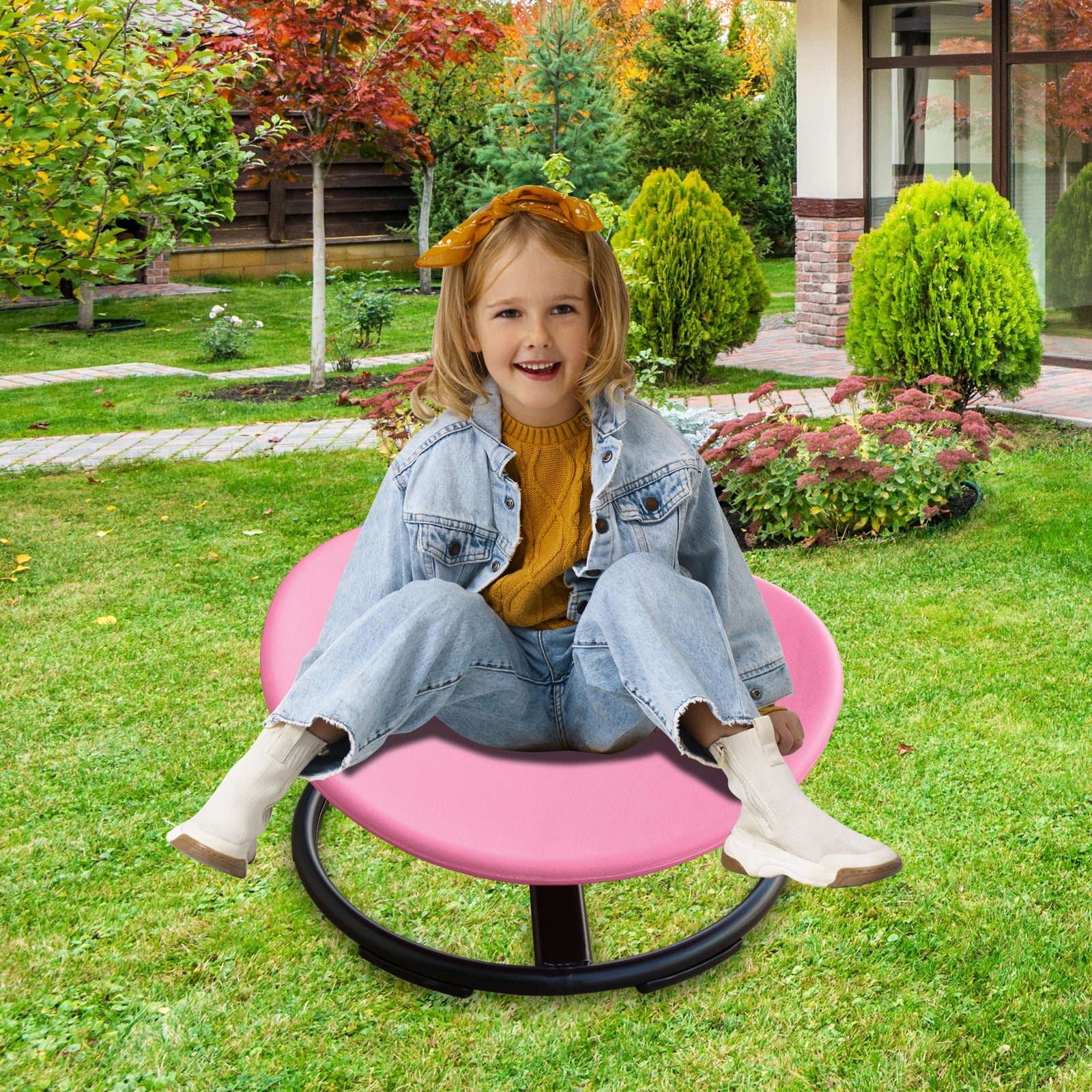 Cirui Sensory Spinning Chair, 360° Swivel Seat for Kids, Balance Training with Non-Slip Metal Base, Pink