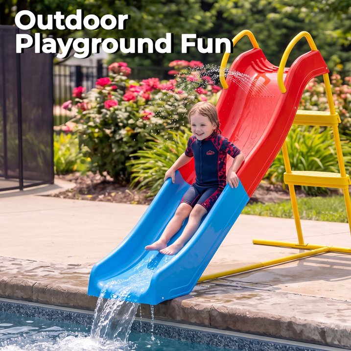 Kdymod 5.7FT Kid Outdoor Slide,Water Slide for Backyard with Ladder,Playground Freestanding Slide for Chlidren Birthday Gifts,Blue and Red