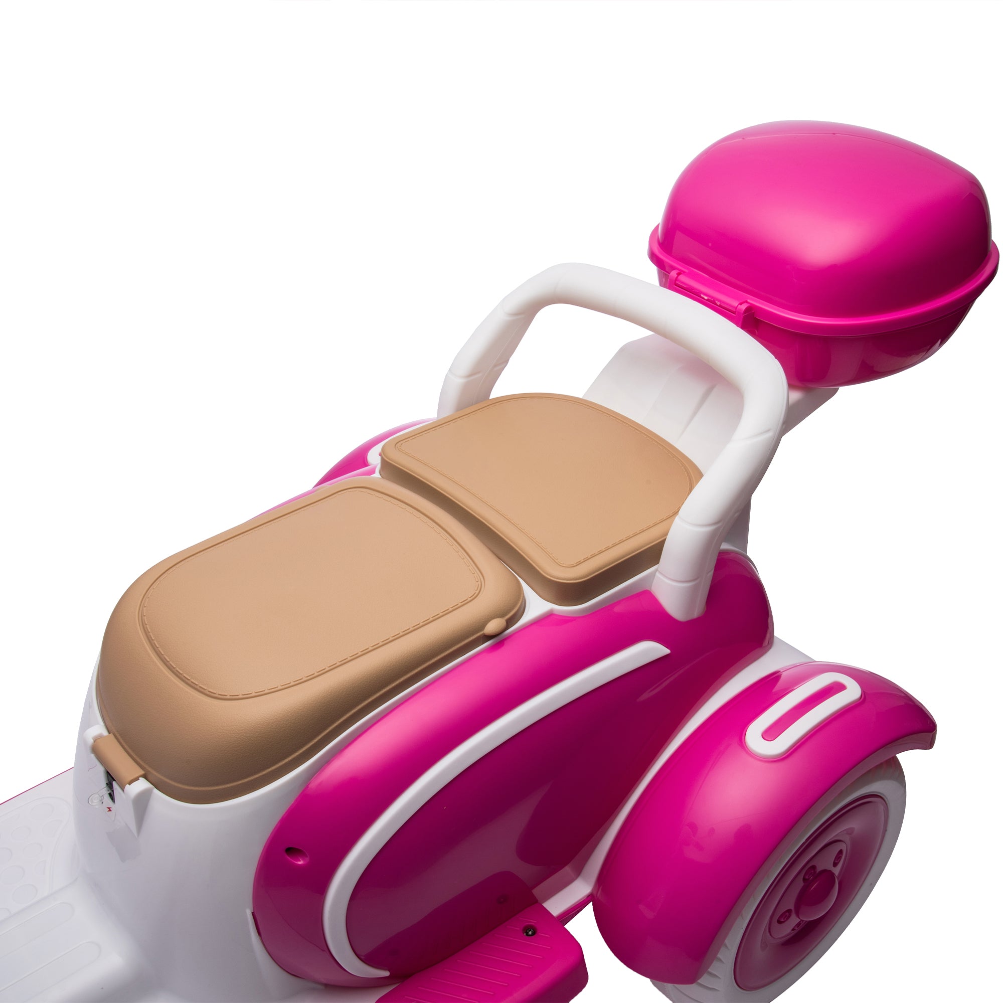 Cirui 2 Seater 12V Kids Motorcycle,3 Wheel Ride Dual Motorcycle,Toy 12V Electric Motorcycle with Front LED Light/USB/Storage Box,Rose Red