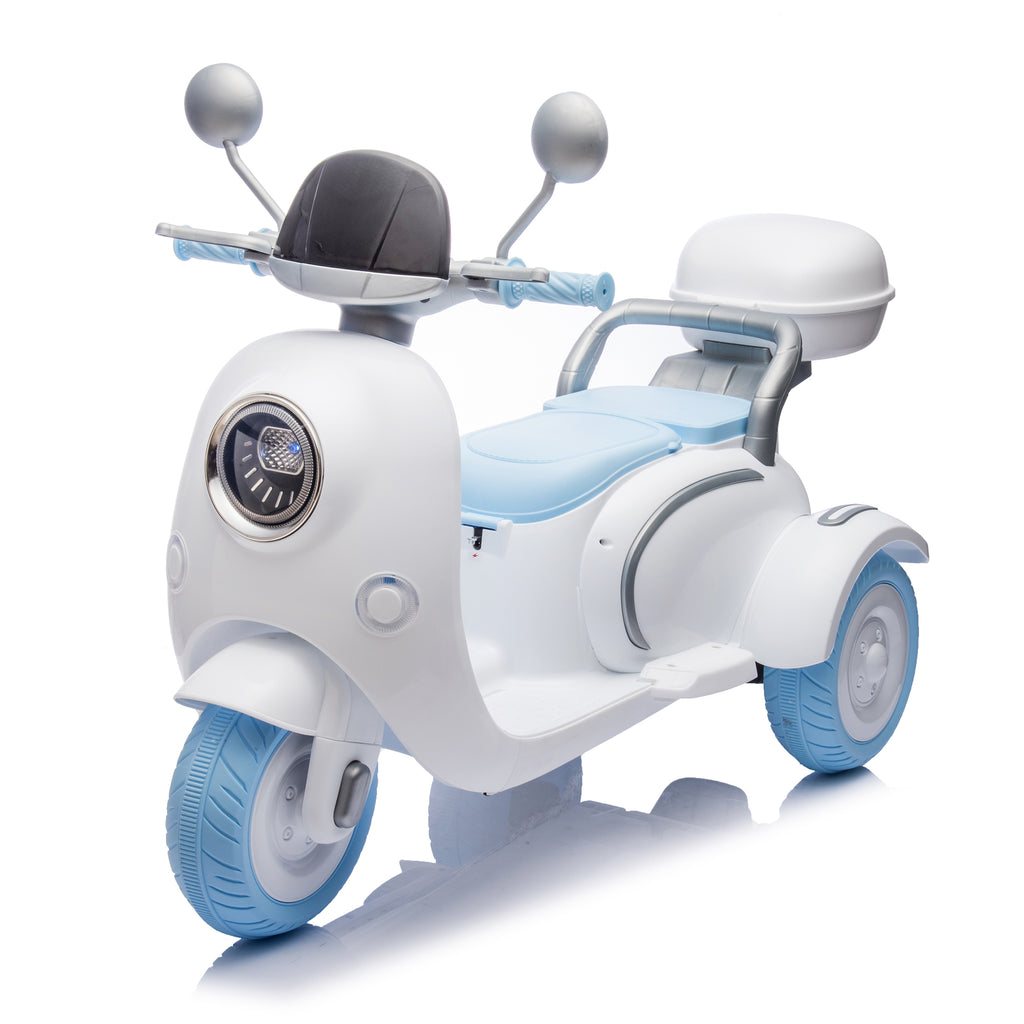 Cirui 2 Seater 12V Kids Motorcycle,3 Wheel Ride Dual Motorcycle,Toy 12V Electric Motorcycle with Front LED Light/USB/Storage Box,Blue