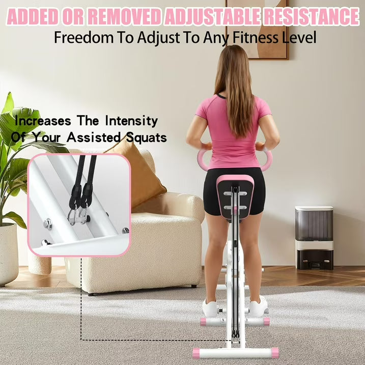 Kdymod Generic Foldable Squat Machine with Resistance Bands, Glutes and Thigh for Home Gym, Hip Thrust Leg Press for Home Gym Fitness ,250 lbs,Pink