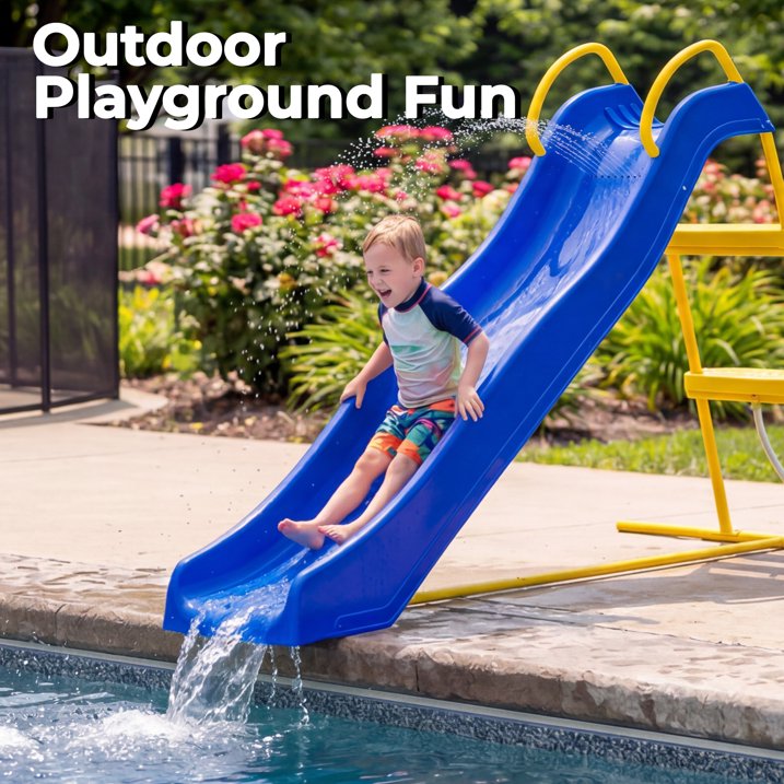 Kdymod 5.7FT Kid Outdoor Slide,Water Slide for Backyard with Ladder,Playground Freestanding Slide for Chlidren Birthday Gifts,Blue