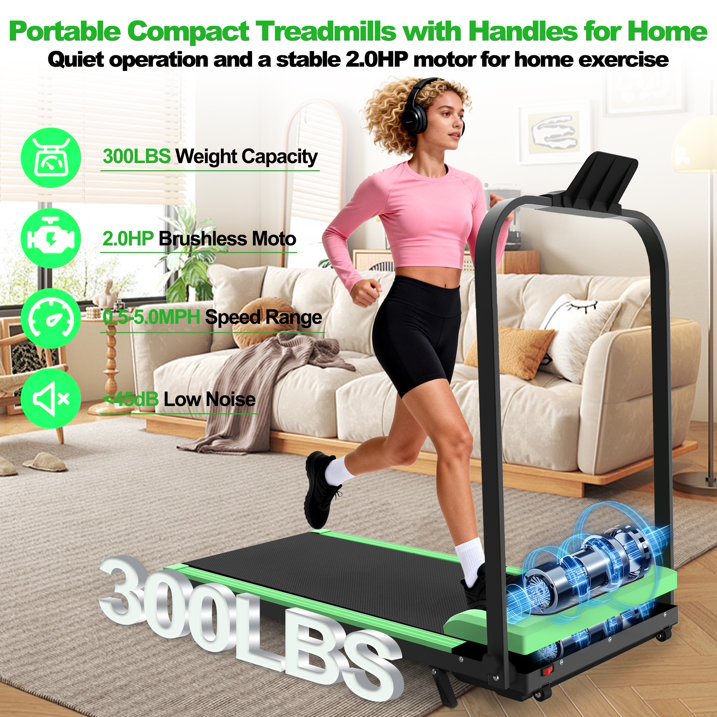 Kdymod Foldable Treadmill with Vibration Function,2 in 1 Walking Treadmill with Handle Bar & Incline,Under Desk Walking Pad with LED Display & Remote,300 Lbs Capacity,Green