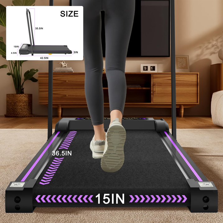 Kdymod 2 in 1 Foldable Treadmill with LED Display & Remote,Walking Treadmill Jogging Machine with Handle Bar & Incline,Under Desk Walking Pad for Home Office,Black