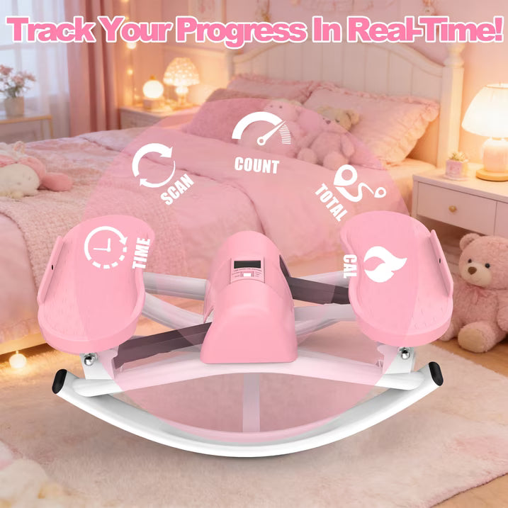 Kdymod Lateral Stepper for Exercise-Rocking Stepper Machine with Resistance Bands & Anti-Slip Mat and LCD Monitor, Professional Stair Stepper for Home Workout,Pink