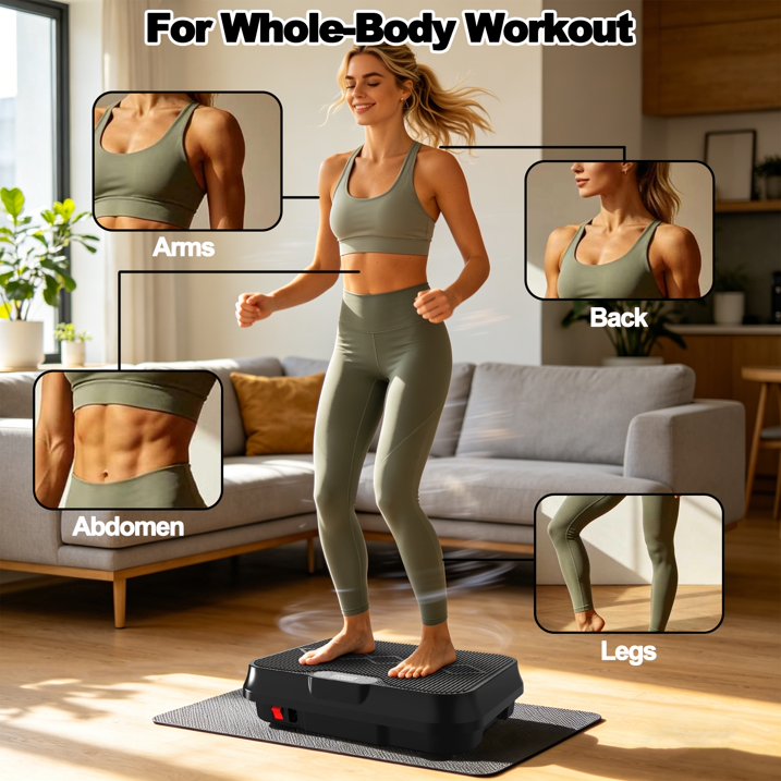 Kdymod Vibration Plate Exercise Machine with Resistance Bands,Whole Body Workout Vibration Platform with Remote Control,Quiet Exercise Equipment Workout Machine for Home Office,Black
