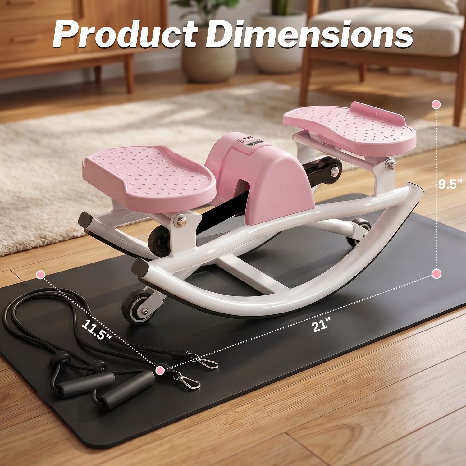 Kdymod Lateral Rocking Fitness Stepper, Low Impact Portable Exercise Stepper, Workout Machine, Rock Stepper Machine with Digital Monitor & Resistance Bands,Pink