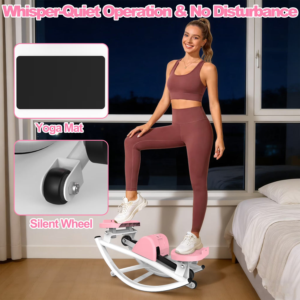 Kdymod Lateral Stepper for Exercise-Rocking Stepper Machine with Resistance Bands & Anti-Slip Mat and LCD Monitor, Professional Stair Stepper for Home Workout,Pink