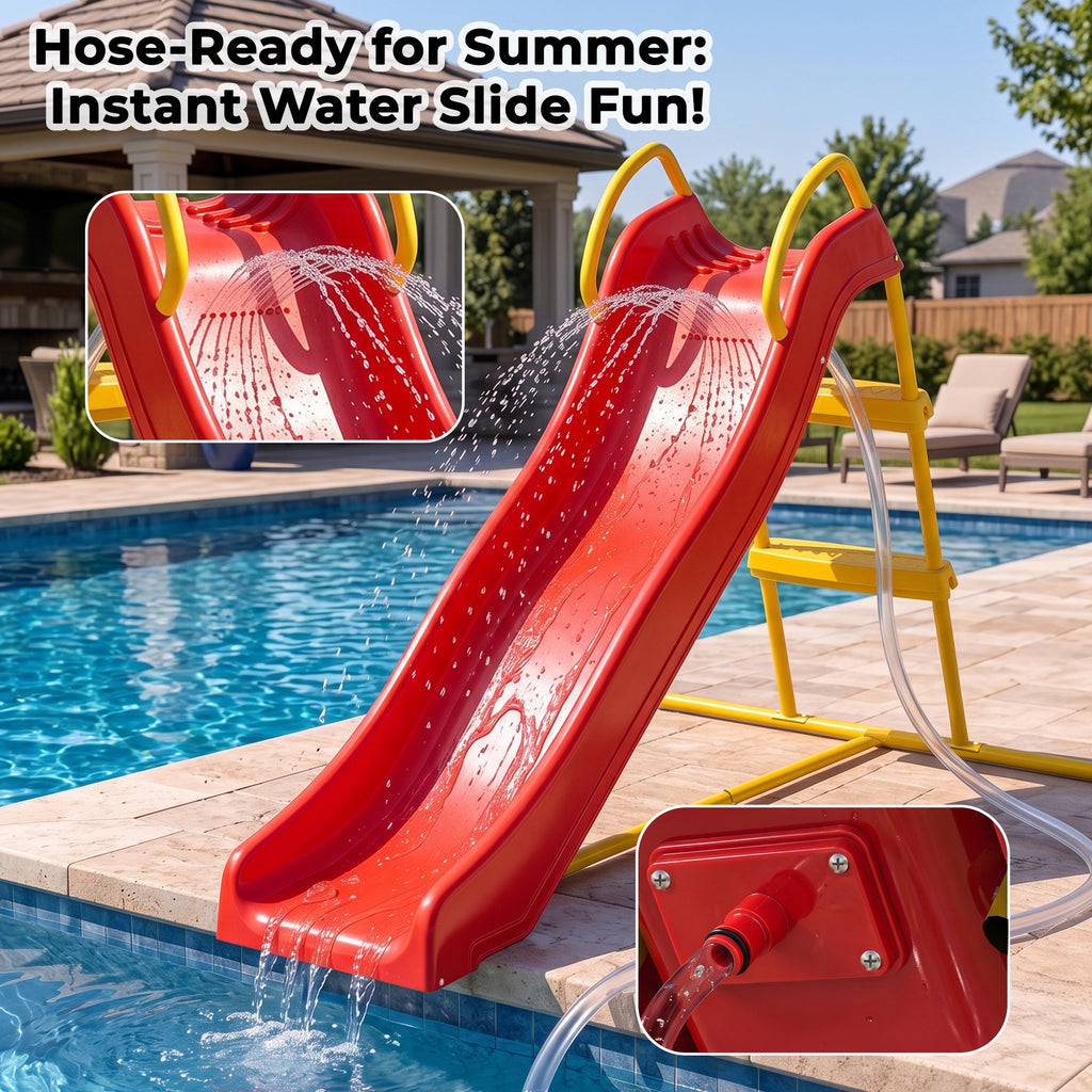 Kdymod 5.7FT Kid Outdoor Slide,Water Slide for Backyard with Ladder,Playground Freestanding Slide for Chlidren Birthday Gifts,Red