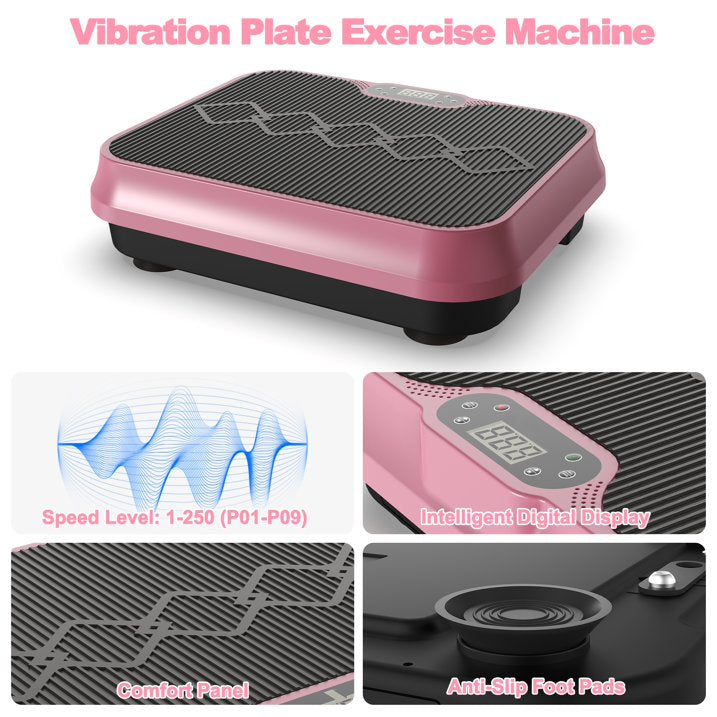 Kdymod Vibration Plate Exercise Machine with Resistance Bands,Whole Body Workout Vibration Platform with Remote Control,Quiet Exercise Equipment Workout Machine for Home Office,Rose Red