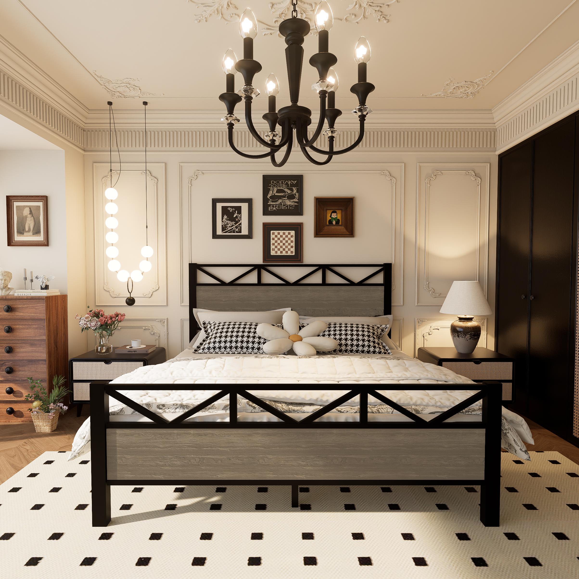 Uiowio Full Size Metal Bed Frame with Headboard and Footboard, No Box Spring Needed, Noise-Free & Sturdy, Easy Assembly
