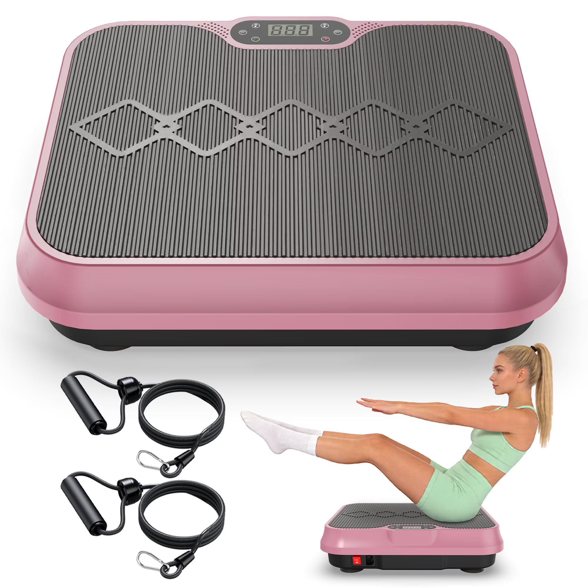 Kdymod Vibration Plate Exercise Machine with Resistance Bands,Whole Body Workout Vibration Platform with Remote Control,Quiet Exercise Equipment Workout Machine for Home Office,Rose Red