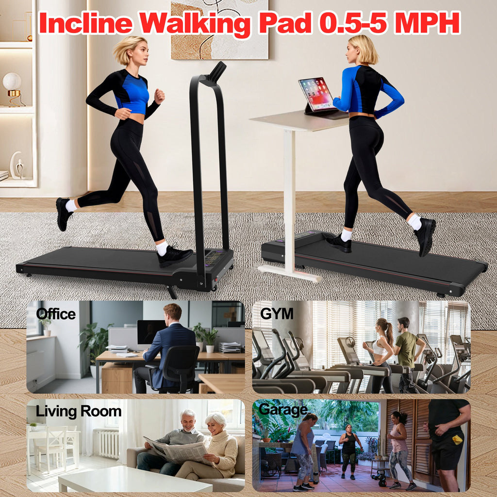 Kdymod Foldable Treadmill with Vibration Function,2 in 1 Walking Treadmill with Handle Bar & Incline,Under Desk Walking Pad with LED Display & Remote,300 Lbs Capacity,Black