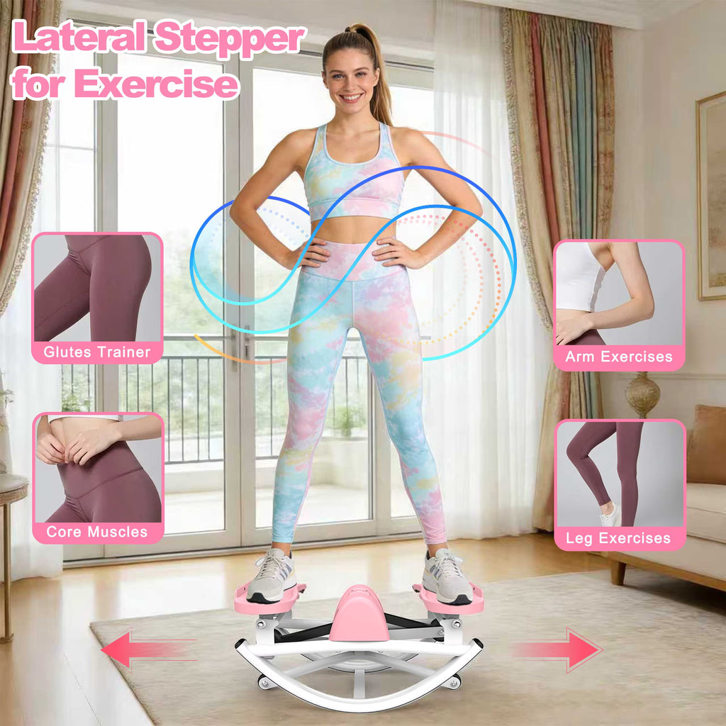 Kdymod Lateral Stepper for Exercise-Rocking Stepper Machine with Resistance Bands & Anti-Slip Mat and LCD Monitor, Professional Stair Stepper for Home Workout,Pink