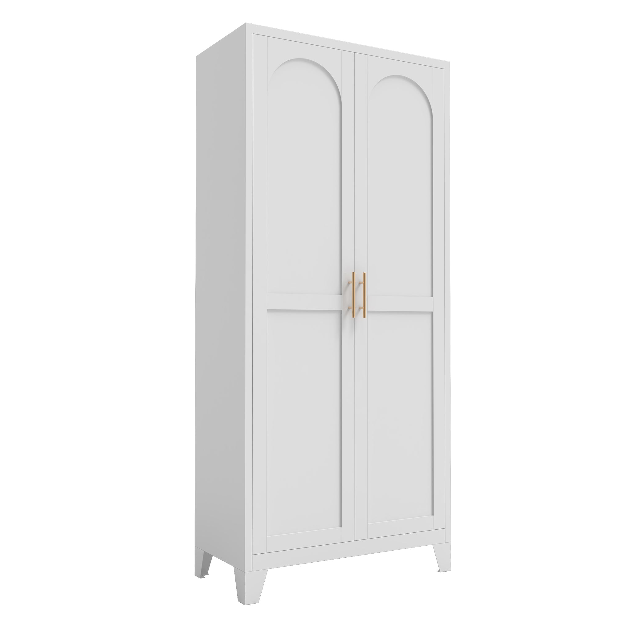 Uiowio 71" Height Metal Storage Cabinet, Modern Tall Steel Pantry Cupboard with 2 Shapely Doors and Adjustable Shelves for Kitchen Garage and Home, White