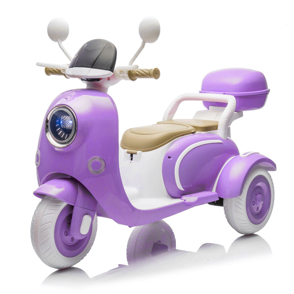 CIRUI 2 Seater 12V Kids Motorcycle, 3 Wheel Ride Dual Motorcycle, Suitable for 3-6 Years Old Children Toy 12V Electric Motorcycle, Suitable for Children, with Front Light/USB/Storage Box Purple