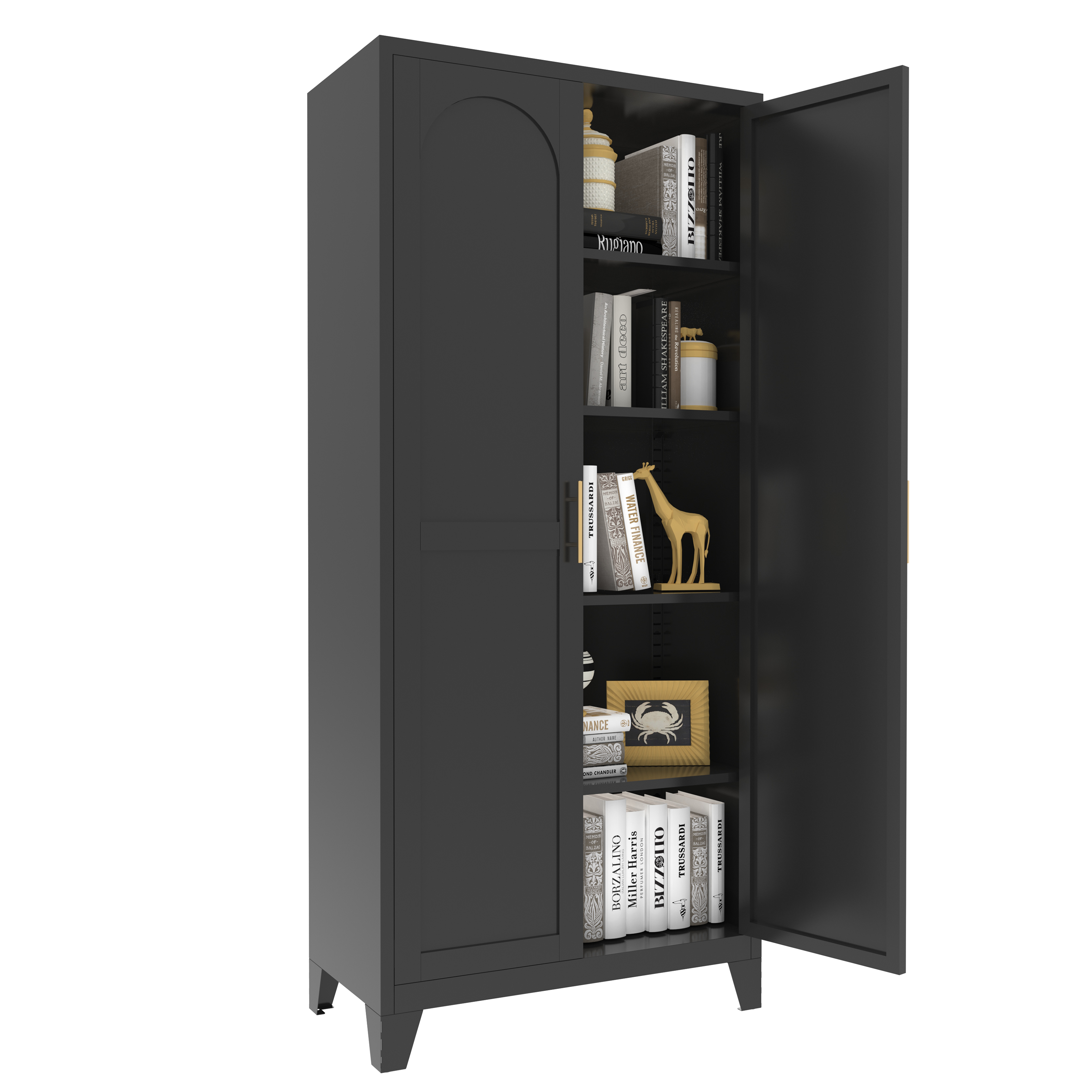 Uiowio 71" Height Metal Storage Cabinet, Modern Tall Steel Pantry Cupboard with 2 Shapely Doors and Adjustable Shelves for Kitchen Garage and Home,Black