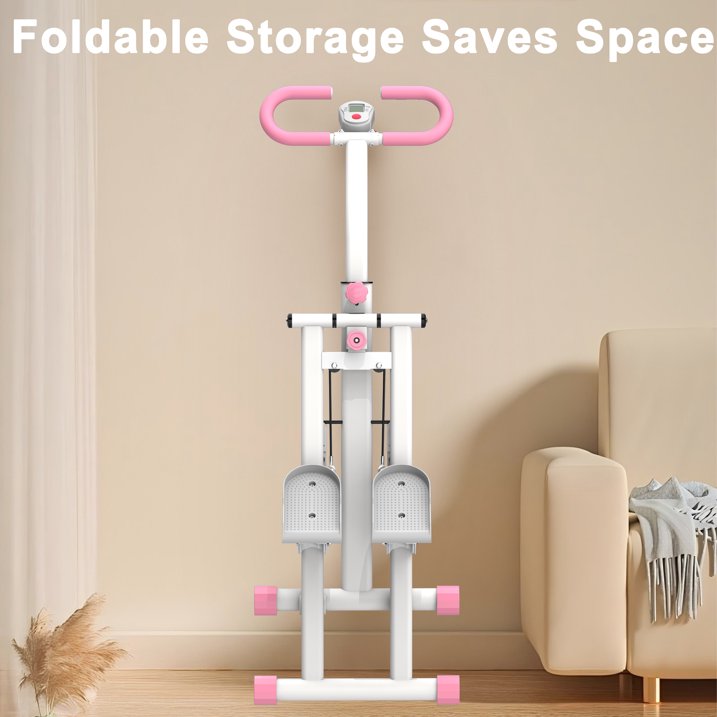 Kdymod Stair Stepper for Home with Adjustable Handlebar, Vertical Climber Workout Machine for Full-Body Exercise, Compact Foldable & Stable Frame ,Pink