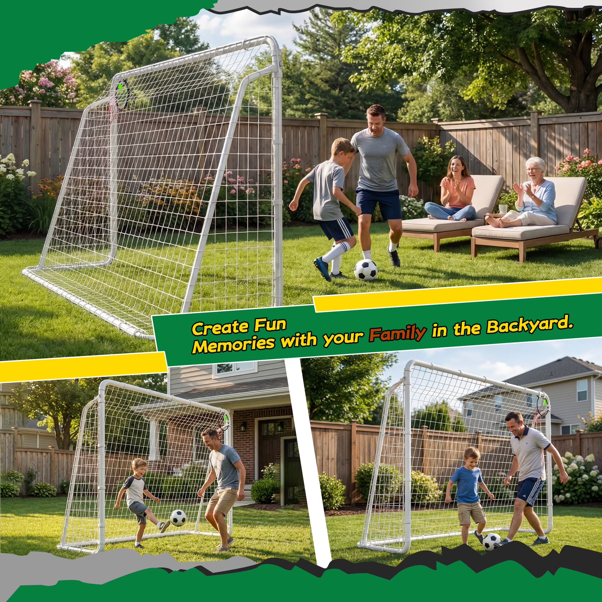 Kdymod 8×6 FT Portable Soccer Goal for Backyard, Easy Assembly Outdoor Soccer Goal Set for Kids and Adults (White)