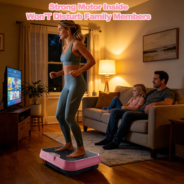 Kdymod Vibration Plate Exercise Machine with Resistance Bands,Whole Body Workout Vibration Platform with Remote Control,Quiet Exercise Equipment Workout Machine for Home Office,Rose Red